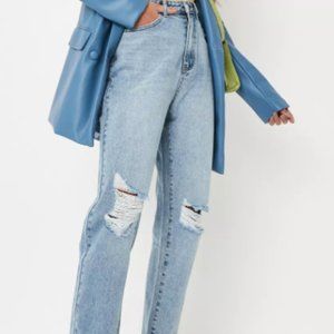 Missguided Riot Highwaisted Busted Knee Mom Jeans
